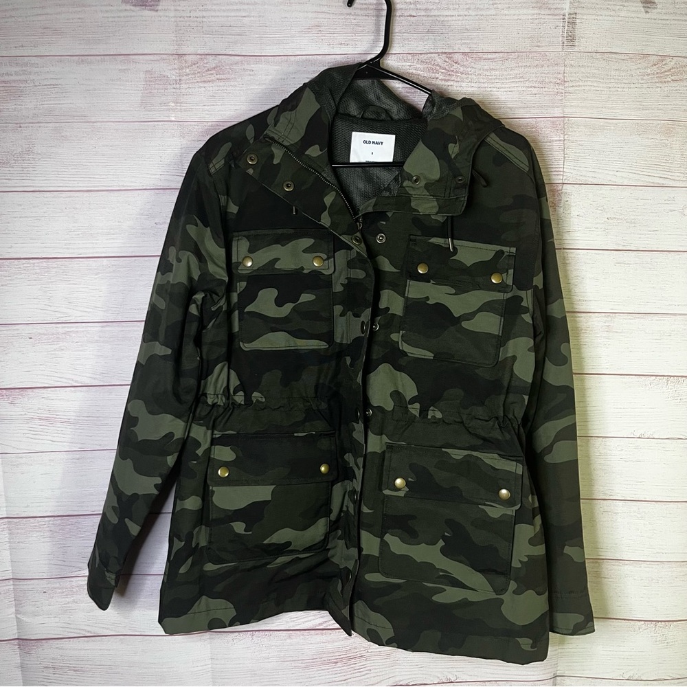 Old Navy Water-Resistant Canvas Camo Print Hooded Utility Jacket Size Small